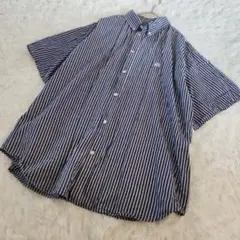 シャツ 半袖 ストライプ Lサイズ 青 ブルー メンズ ゆるだぼ