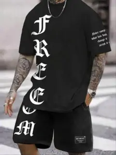 最安値！大人気商品‼️メンズ セットアップ 上下セット Tシャツ やりらふぃー