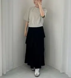 archives プリーツティアードスカート ブラック 黒