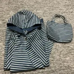 未使用ストライプ柄 フード付きポンチョ 収納バッグ付き