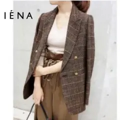 【美品】 IENA(イエナ) チェックテーラードジャケット 金ボタン