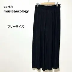 earth music&ecology プリーツ ワイドパンツ　黒　ロング丈　F
