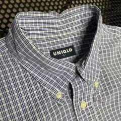 90s OLD UNIQLO 半袖 B.D shirt チェック L 紺タグ