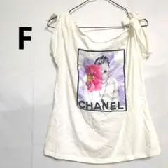 ノースリーブ　Tシャツ　ホワイト　白　プリント　F　海外　US古着