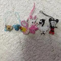 ビーズ製動物キャラクター ストラップ 6個セット