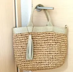 新品 grove ストロー素材 2way かごバッグ チャーム付き