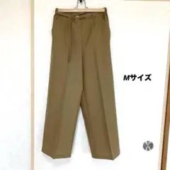 ワールドレディースベージュ ストレートスラックスパンツ　ウエストゴム ベルト付き