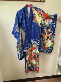 七歳　七五三　着物　青　シミあり