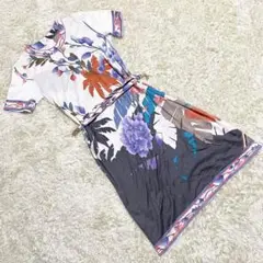 美品✨LEONARD ひざ丈ワンピース ベルト付き 花柄 コットン M