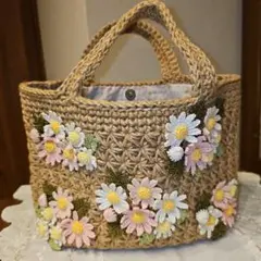 マ－ガレットとカモミ－ル麻ひもバッグ