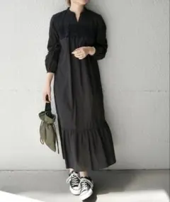 極美品✨SHIPS any ティアードワンピース　ロングワンピース　黒　フリル