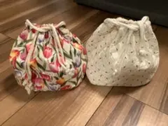 巾着袋　お弁当袋にも　用途多様　撥水加工　2点セット　①