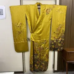 【本振袖】ゴールド、蝶、牡丹 身丈159.0㎝ 長襦袢付 5E-001