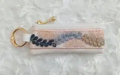 キーホルダー　インド刺繍リボン×合皮　コイン　キーケース　ポーチ　チャーム