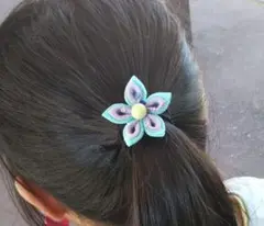 ブルー系お花ヘアゴム