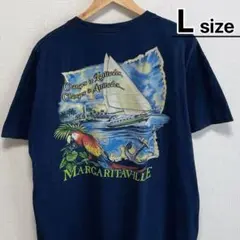 US古着　Margaritaville　Tシャツ　L　ネイビー　コンゴウインコ