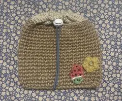 スイカと花刺繍の編み物巾着袋