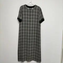 Hiroko Biz グレーと黒のチェック柄 半袖ワンピース