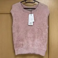 【新品】JUSGLITTY ニットベスト ピンク ラメベロア プルオーバー【M】