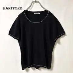 ハートフォード【サイズ5】半袖ニット ブラック 無地 毛混