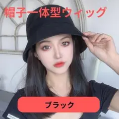 バケット　帽子ウィッグ　ハット付き　ウィッグ　変装　女装　黒　エクステ　672