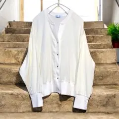 【美品】レディース　カーディガン　リブ編みホワイト　ユッタリ快適　LLサイズ