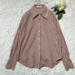 エフビーコレクション　ブラウス　長袖シャツ　Ｆ　ストライプ　赤茶色　大きめ