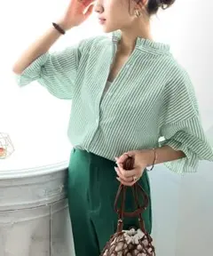 classicalelf 2way サッカー素材 ボリュームスリーブブラウス