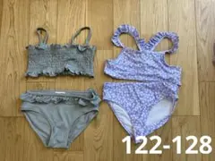 H&M 花柄　水着セット 120 122 128 ビキニ　フリル　紫　カーキ
