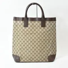 GUCCI GG 総柄 ロゴ レザー ハンド トート バッグ カバン キャンバス