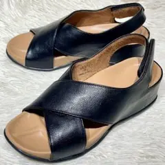極美品☆ラクナ 整体サンダル クロスタイプ Mサイズ 黒 ウェッジ コンフォート