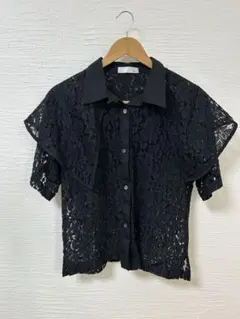ENICA レース ブラックブラウス ショートスリーブ