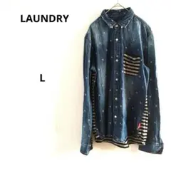 ランドリー デニム長袖シャツ 星柄 ポケット付き L