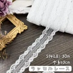 S1428【30m】花柄両山刺繍ラッセルレースリボン　白系