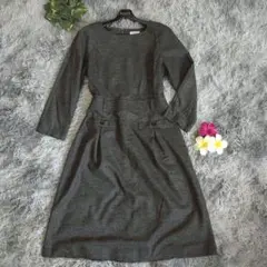 【TRU TRUSSARDI】グレー 長袖 ロングワンピース（40）ミモレ丈 L