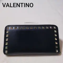 VALENTINO ラウンドファスナー スタッズ 長財布 本革 ブラック