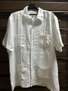 キューバシャツ 白 リネン 100% 古着