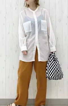 LOWRYS FARM シアールーズシャツホワイト長袖シャツ
