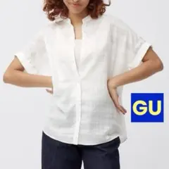 GU シアーチェックシャツ（半袖）+E ホワイト