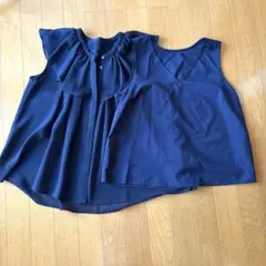 ネイビーフリルノースリーブシャツ