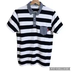 laundry ポロシャツ Mサイズ ボーダー ブラック×ホワイト【匿名配送】