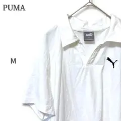 【美品】PUMA プーマ 半袖オープンカラーシャツ 【ロゴ刺繍】【M】【白】