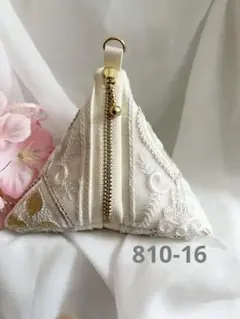 テトラポットポーチ　三角ポーチ　インド刺繍生地　　イエロー　810-16