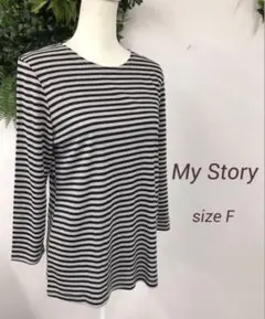 ♧My Story　カットソー　ᖴ　ボーダー　ブラック／グレー　レディース