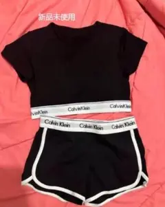 Calvin Klein 黒 クロップトップ＆ショートパンツ セット S
