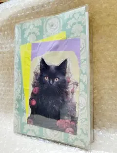 お試し価格、A5フリーノート、黒猫ちゃん、コラージュ