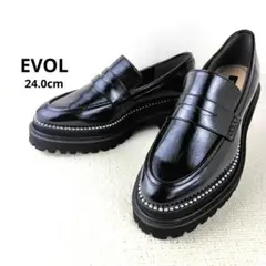 未使用級 EVOL 厚底 トラックソール ローファー スタッズ付き 黒