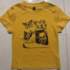 イエロー グラフィックプリント 半袖Tシャツ