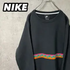 【お洒落】ナイキ NIKE ロゴボーダー スウェットトレーナー レトロ 古着 黒