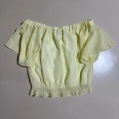 イエロー シフォン オフショルダーシャツ